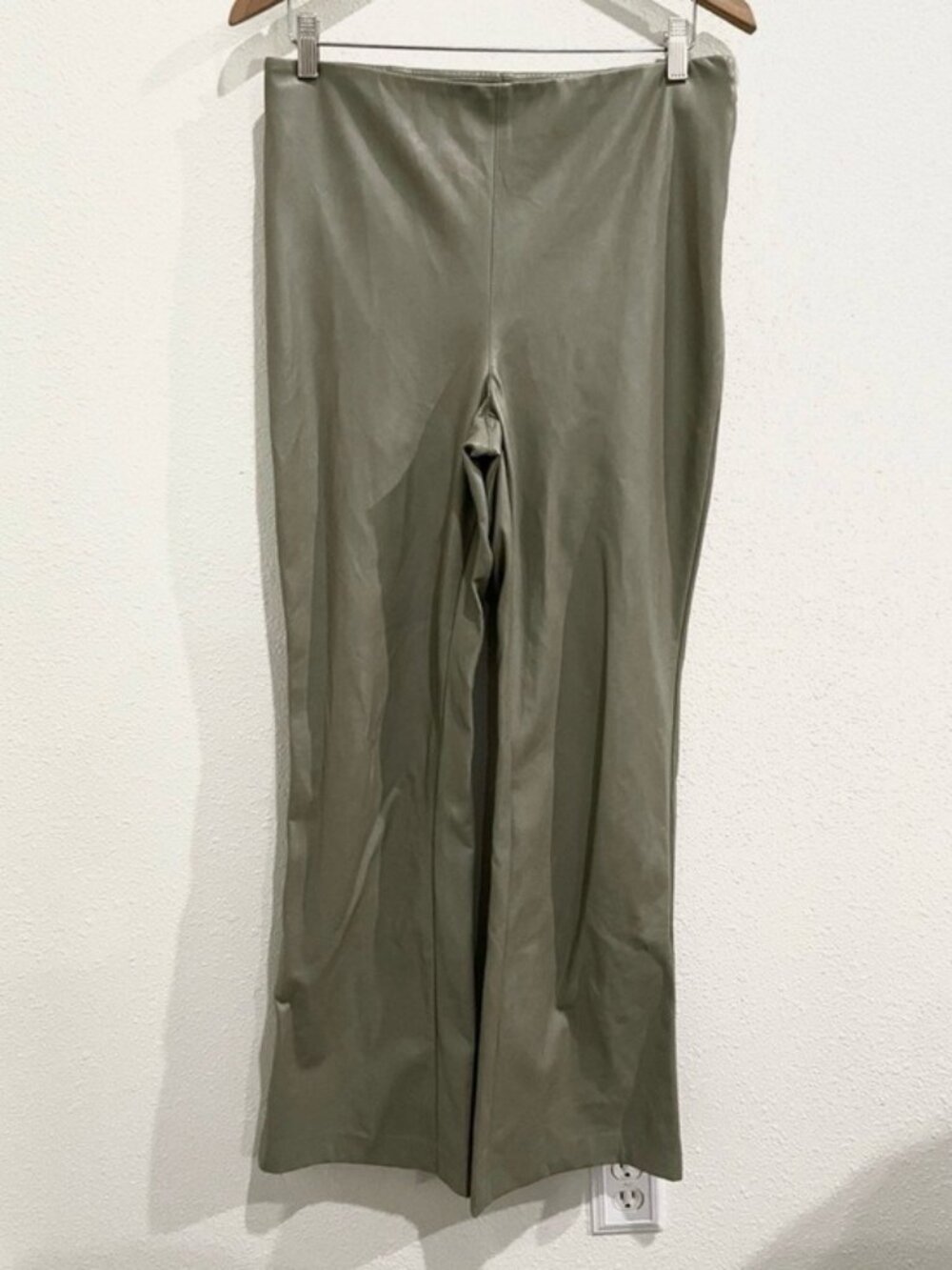 ARITZIA Faux Leather Flare Pants Neutral Preppy Chic Pull On Stretch